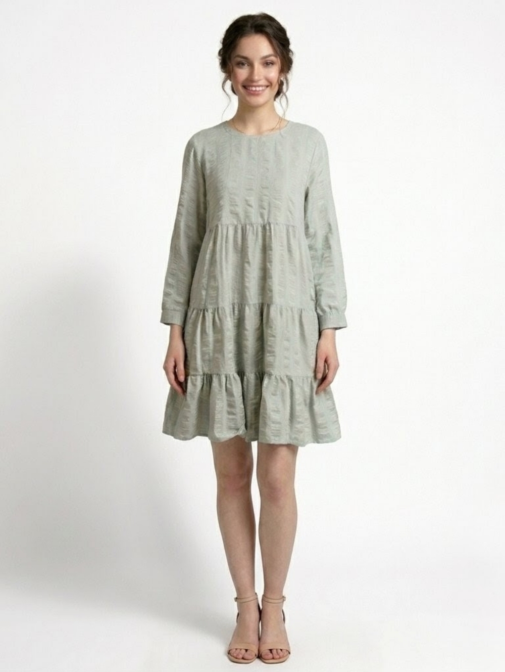 En Saison Sage Green Tiered Babydoll Dress Size M